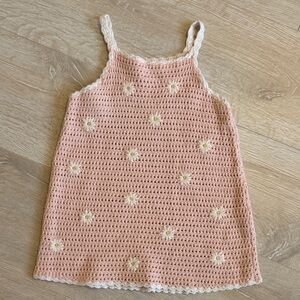 Zara Pink Crochet Daisy Tank Dress with White Trim